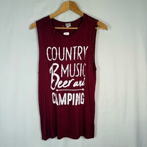 Maroon Graphic Muscle Tank - "Country Music Beer and Camping"
